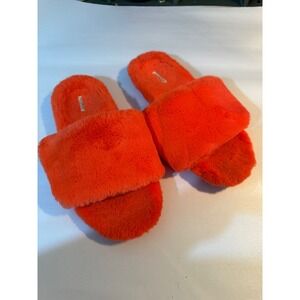 Vionic Dream Slippers Women 8 Orange Faux Fur Orthotic Adjustable Slide Sandals